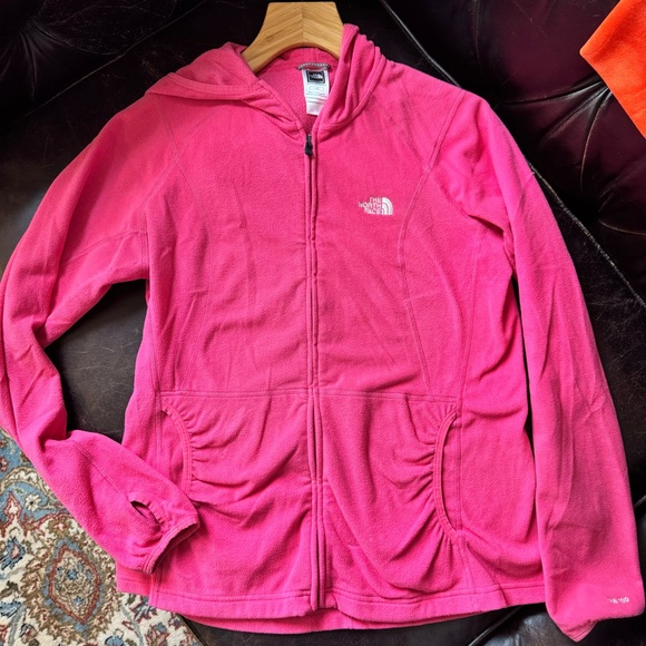 The North Face W’s Pink Large Ruched Pocket Fleece Hoodie Winter Ski Layer - Picture 1 of 8